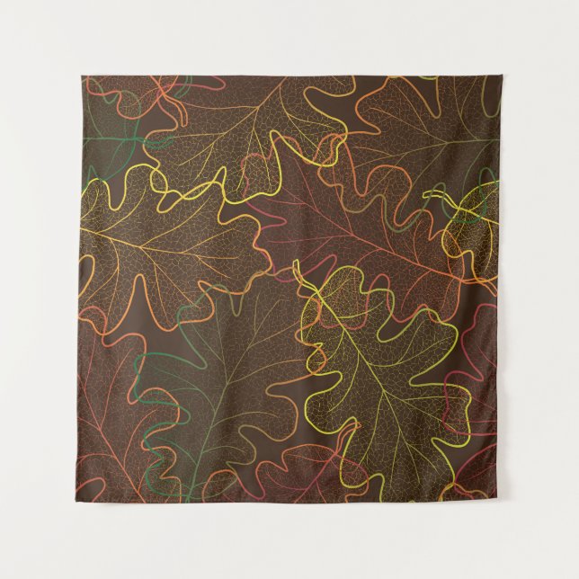Tenture Feuilles de chêne transparent, Motif d'automne. (Devant)