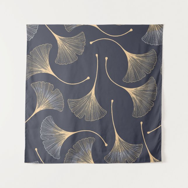 Tenture Feuilles de Ginkgo modèle floral sans joint (Devant)