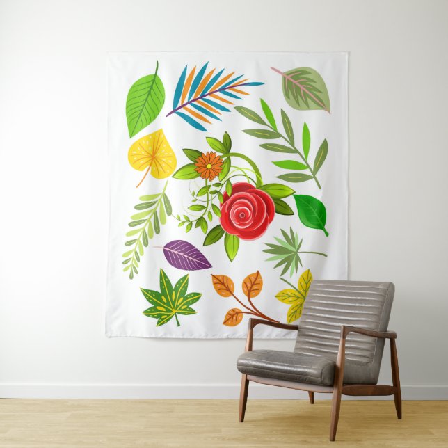 Tenture Feuilles de jungle en fleurs avec fleur botanique (En situation)