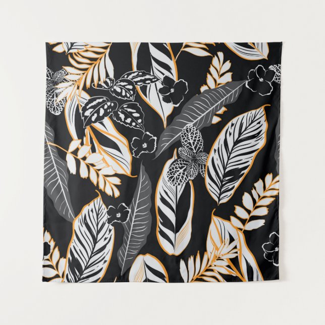 Tenture Feuilles de nuit tropicaux foncé et sans feuillage (Devant)