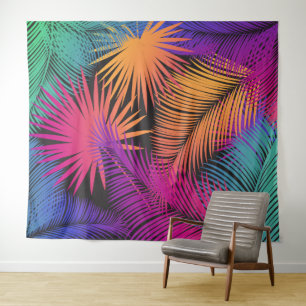 Tenture Feuilles de Palmier Tropical Jungle Arc-en-ciel