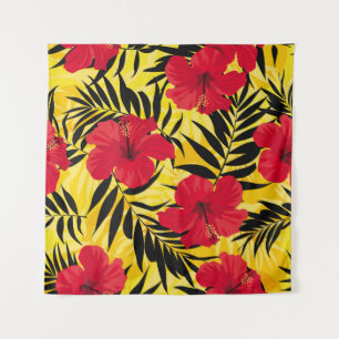 Tenture Feuilles de palmiers à fleurs tropicales, motif vi