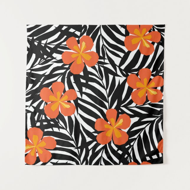 Tenture Feuilles de palmiers tropicaux, application vintag (Devant)