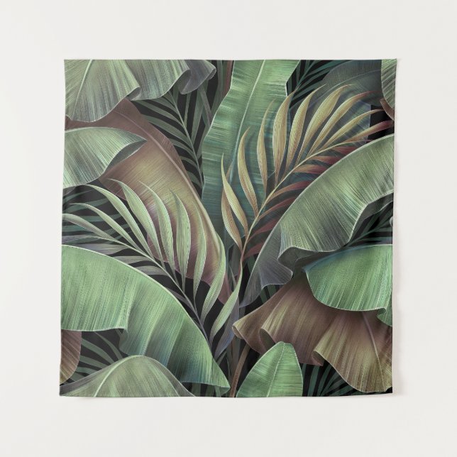 Tenture Feuilles de palmiers tropicaux, illustration 3D de (Devant)
