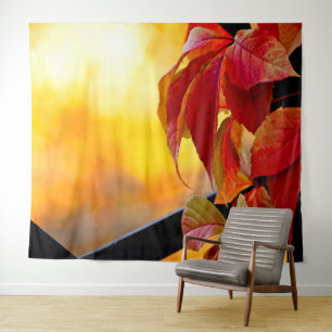 Tenture Feuilles de vigne rouge, treillis de jardin, arriè