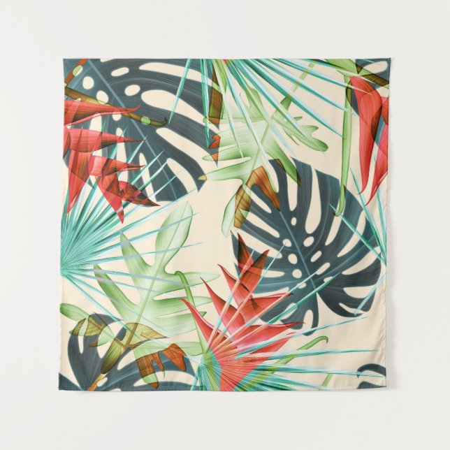 Tenture Feuilles et fleurs tropicaux : Motif dynamique (Devant)