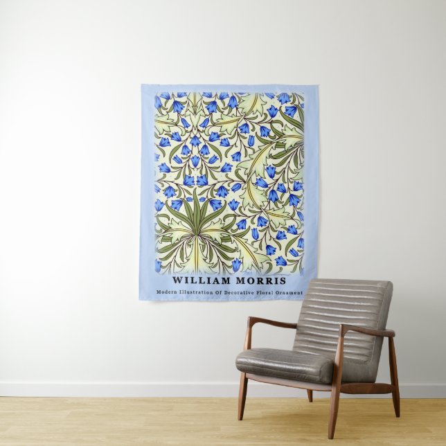 Tenture Feuilles florales bleues modernes de William Morri (En situation)