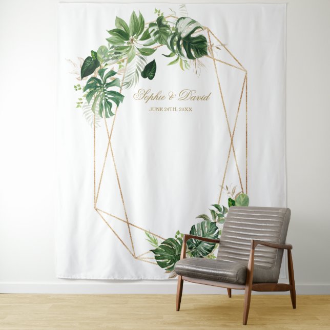 Tenture Feuilles Tropicales Luxuriantes Cadre Doré Accesso (En situation)