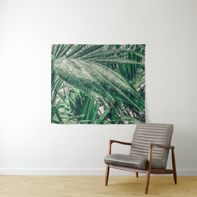 Tenture Feuilles tropicaux avec Raindrops (En situation (horizontale))