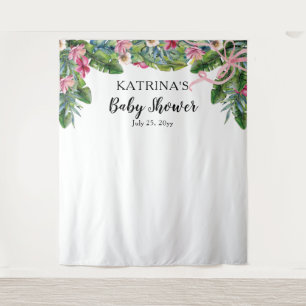 Tenture Feuilles tropicaux Baby shower rose floral fille