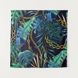 Tenture Feuilles tropicaux, chaînes d'or, sans soudure.