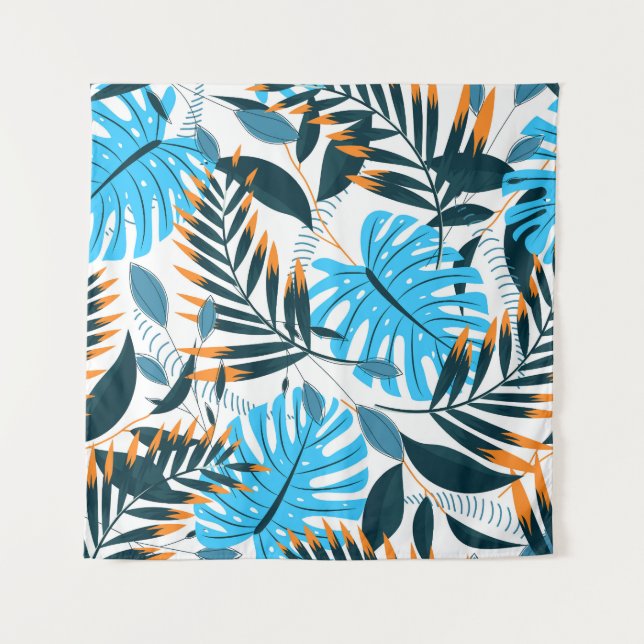 Tenture Feuilles tropicaux Motif blanc brillant (Devant)