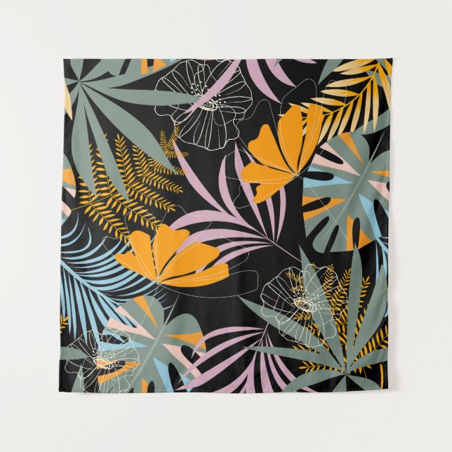 Tenture Feuilles tropicaux : Vintage foncé. (Devant)