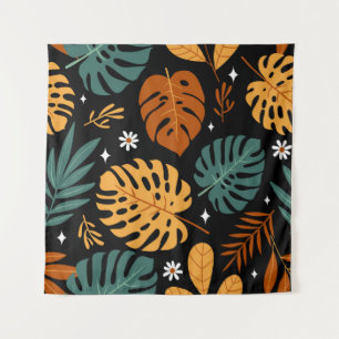 Tenture Feuilles tropicaux : Vintage foncé sans couture.
