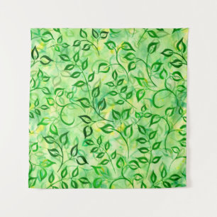 Tenture Feuilles vert aquarelle sur un fond jaune-vert