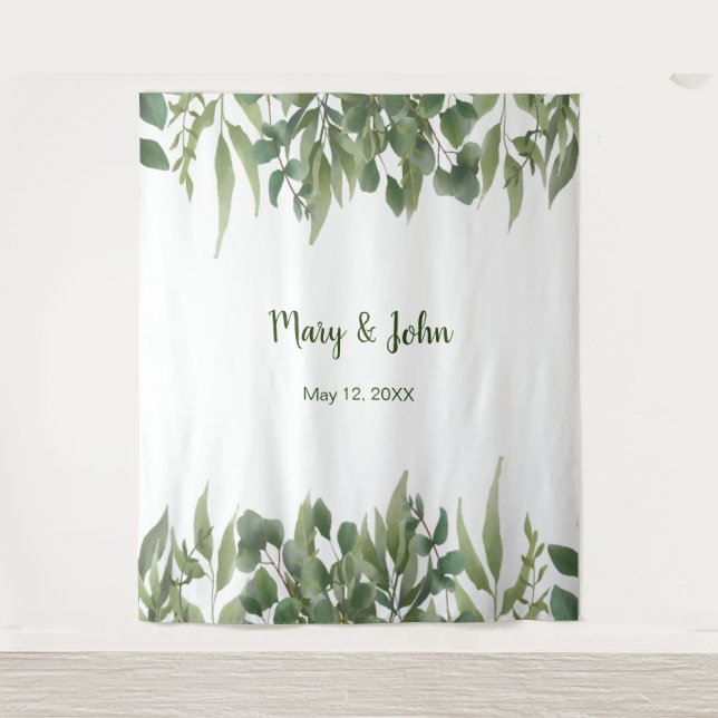 Tenture Feuilles Vertes Rustiques Foliage de Mariage Photo (Devant)