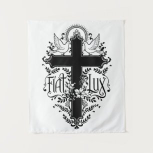 Tenture Fiat Lux - Croix d'Ornement avec Doves et Motif Fl