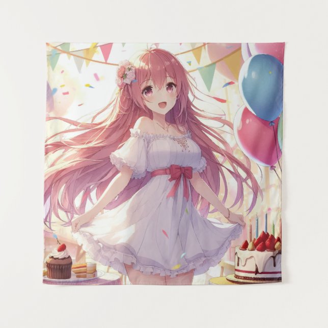 Tenture Fille Anime Anniversaire (Devant)