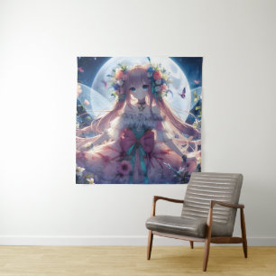 Tenture Fille Anime Fleur Lune Fée