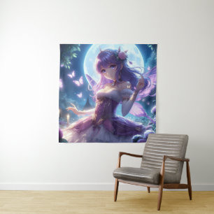 Tenture Fille Anime Papillon Violet Aile Lune Fée