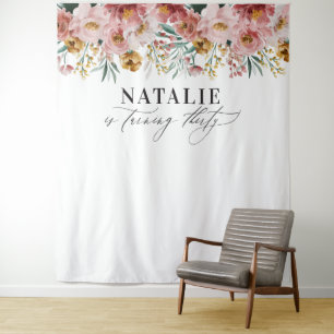 Tenture Fille aquarelle florale 30e anniversaire rose chic