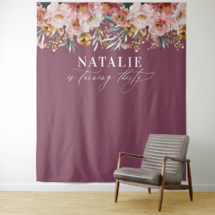 Tenture Fille aquarelle florale 30e anniversaire violet ch