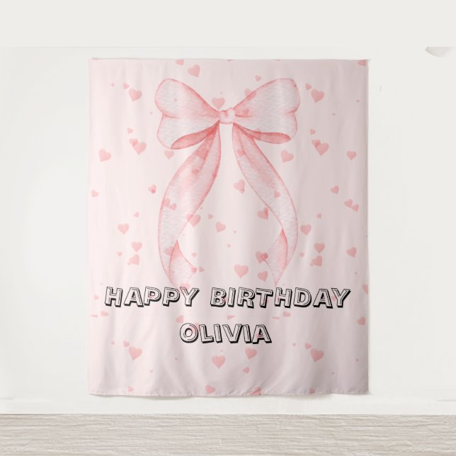 Tenture Fille au noeud rose Premier Anniversaire  (Devant)
