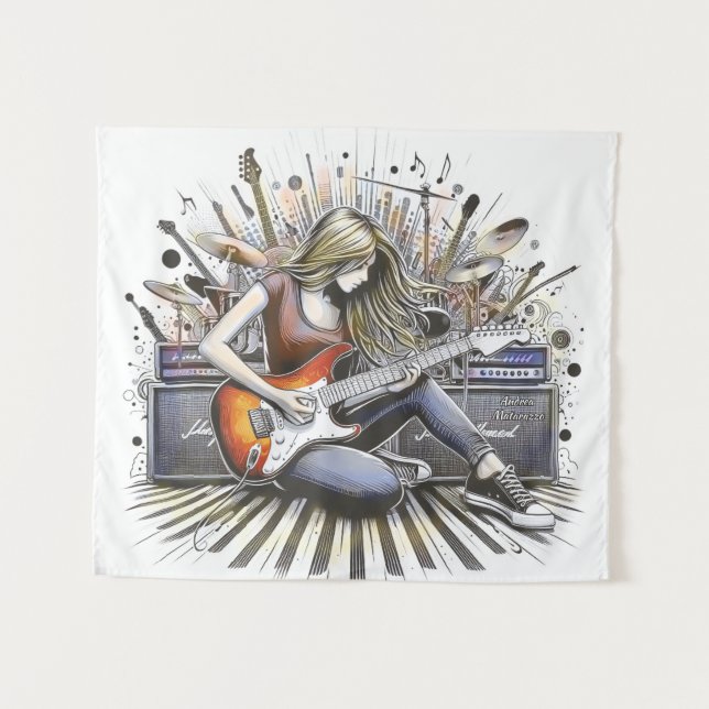 Tenture Fille avec des vibes musicales (Devant (Horizontal))