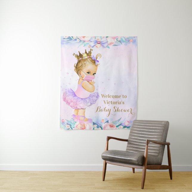 Tenture Fille avec Masque Covid Baby Shower M Fond (En situation)