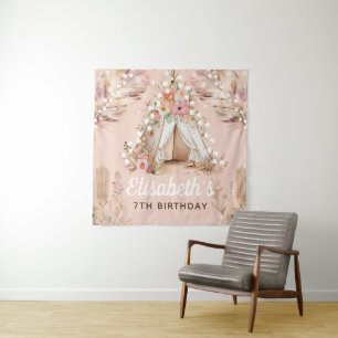 Tenture Fille Belle Anniversaire Bohème Personnalisé