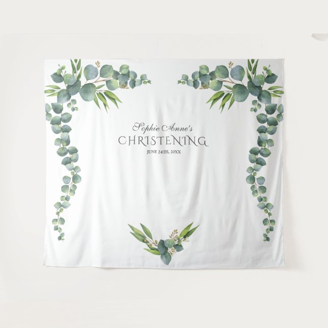 Tenture Fille de baptême avec eucalyptus aquarelle luxuria (Devant (Horizontal))