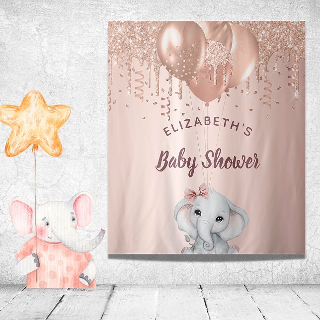 Tenture Fille éléphant pailleté rose gold pour Baby Shower (Créateur téléchargé)
