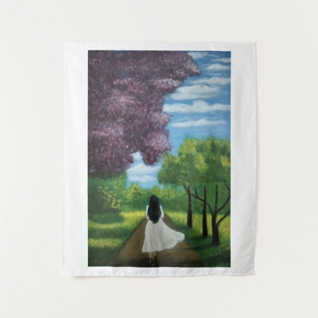 Tenture Fille en robe blanche (Devant)
