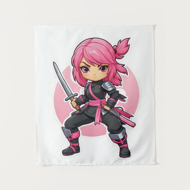 Tenture Fille Ninja rose (Devant)