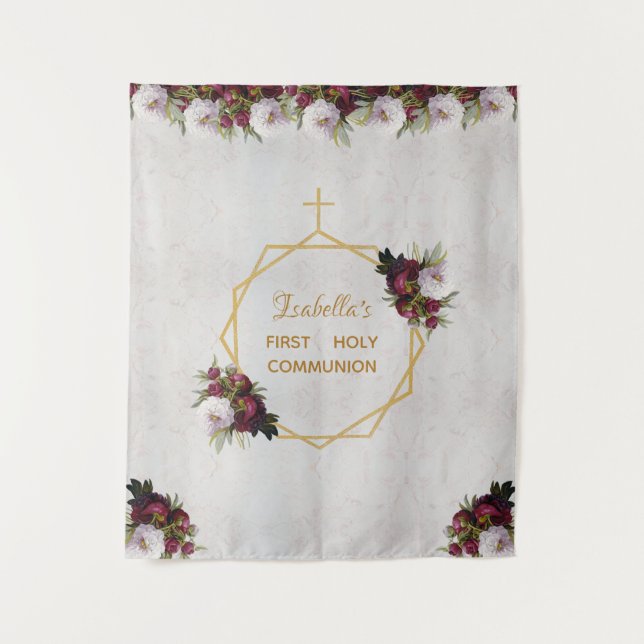 Tenture Fille Première Communion Arrière-plan Marbre Bourg (Devant)