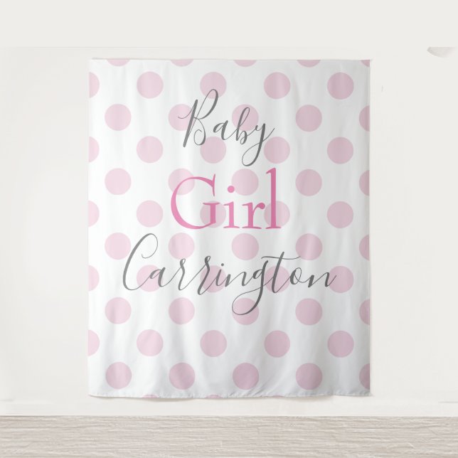 Tenture Fille Rose Baby Shower Script Polka (Devant)