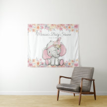 Fille rose Boho Elephant Baby shower M fond