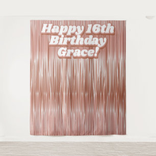 Tenture Filles 16e anniversaire Rose Gold Faux Tinsel fond