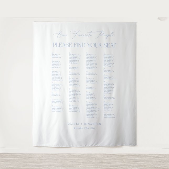 Tenture  Find Your Seat Fabric Blue Wedding Seating Chart  (Devant)