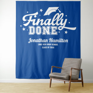 Tenture Fini enfin Fond de décor bleu pour fête de remise
