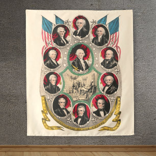 Tenture First American Presidents Restored 1844 Lithograph