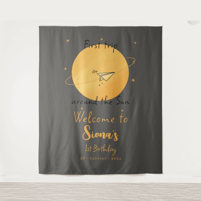 Tenture First Trip Around The Sun Paper Airplane Birthday (Devant)