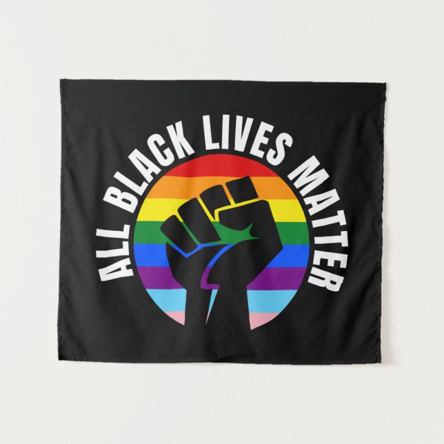 Tenture Fist Black Lives Matt et drapeau LGBTQ (Devant (Horizontal))