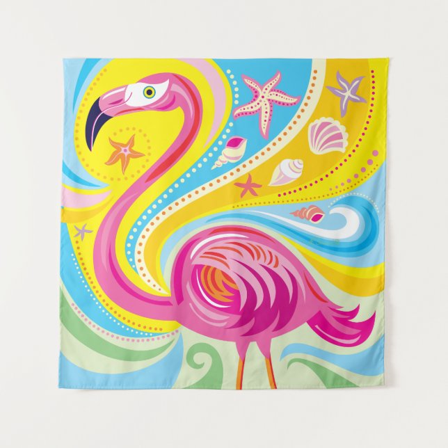 Tenture Flamant rose avec étoile de mer (Devant)