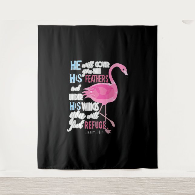 Tenture Flamant rose Christian Gift, Psaume 91 Bible Verse (Devant)