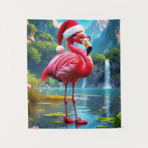 Tenture Flamant rose de Noël Comme Père Noël-47476