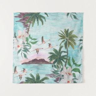 Tenture Flamant rose Hawaiian Motif aquarelle