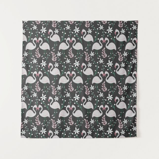Tenture Flamant rose motif transparent blanc sur arrière - (Devant)