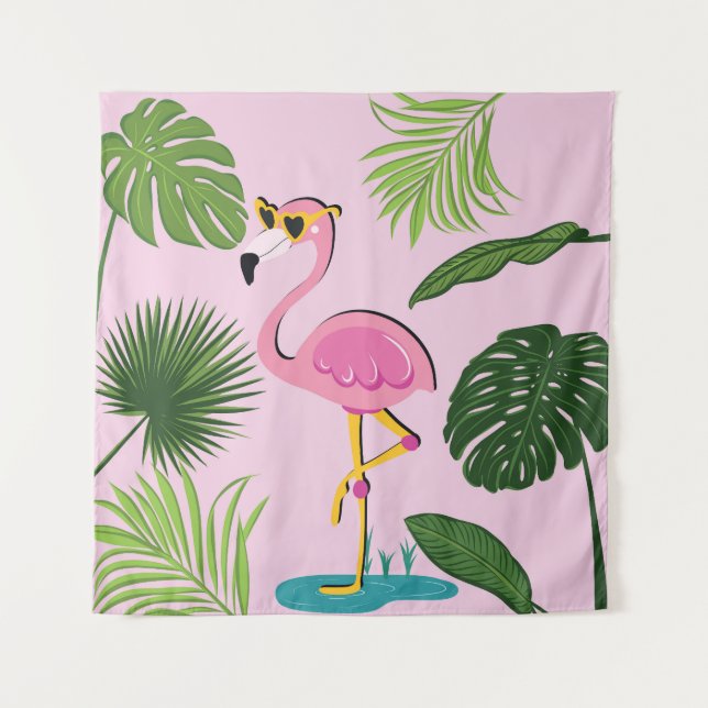 Tenture Flamant rose Palm Feuille Tropical Design (Devant)