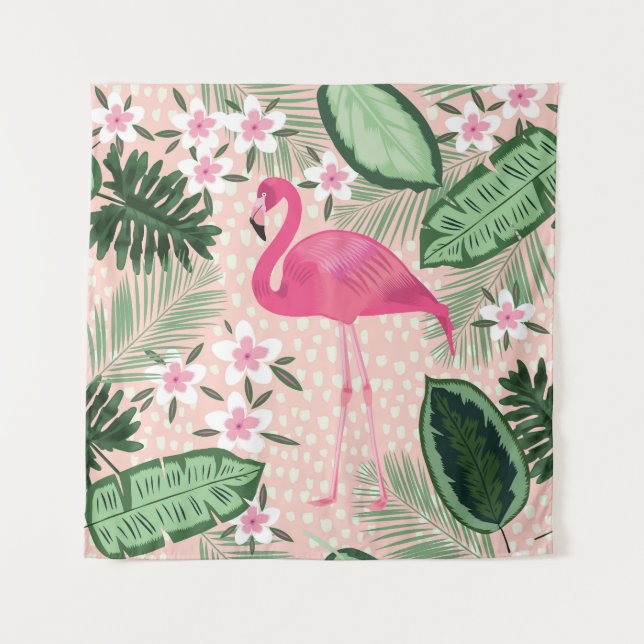 Tenture Flamant rose, palmiers, design de cuisine (Devant)